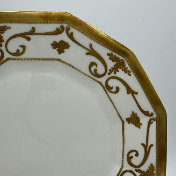 Antique Limoges Plate 9.25” Gold Trim France 12-sided Embossed Scroll - Picture 3 of 14
